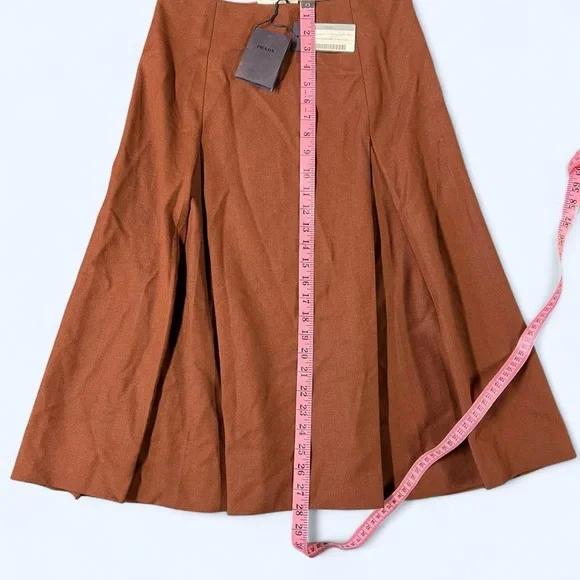 NWT Prada Brown Midi A-line Skirt Pleated Wool New Classic Designer Italy - Picture 3 of 8
